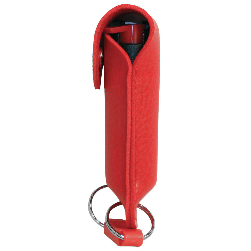 Pepper Shot 1.2% MC 1/2 oz pepper spray leatherette holster and quick release keychain red view 5